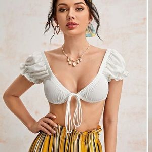 Tie front milk maid top puff sleeve